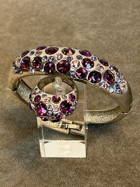 Gold-Tone Bracelet and Ring Set with Purple Crystal Accents